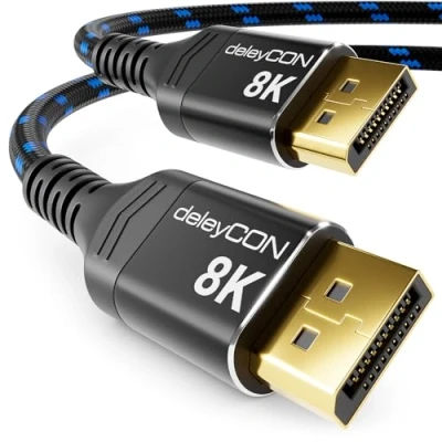 Afbeelding van deleyCON DisplayPort kabel 1.4 (8K @60Hz 4K @165Hz 2K @360Hz/240Hz/165Hz/144Hz) UHD WQHD HDR AMD FreeSync + NVIDIA G Sync voor gaming monitor grafische kaart pc