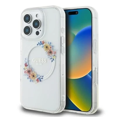 Afbeelding van Guess GUHMP16LHFWFCT iPhone 16 Pro 6,3&quot; transparante hardcase IML Flowers Wreath MagSafe