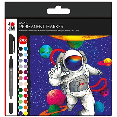 Afbeelding van Graphix Hero of Galaxy permanente markeerstiften, 24 stuks, 1 2 mm dubbele punt en 0,5 mm, briljante kleuren, sneldrogende inkt, geurloos waterdicht.