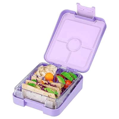 Afbeelding van Navaris bentobox Lunchbox met 4 compartimenten Broodtrommel variabele vakjes Voor lunch en tussendoortjes op werk Paars