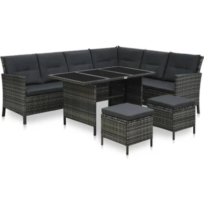 Afbeelding van vidaXL 4 delige Loungeset met kussens poly rattan grijs