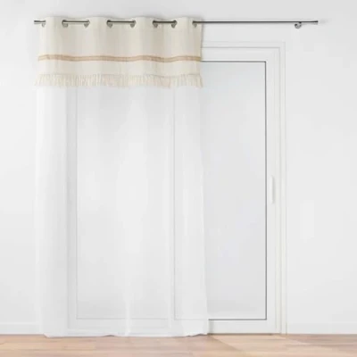 Afbeelding van Gordijn met ringen en jute decoratie franjes JANARA, 140 x 240 cm