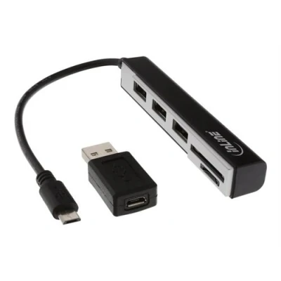 Image de InLine OTG Cardreader with 3 Port USB Hub Adaptateur de carte (SD, SDHC, SDXC, miniSD, microSDHC, miniSDXC) micro 2.0