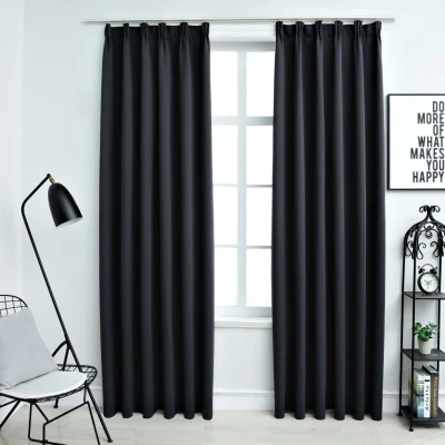Afbeelding van Gordijnen verduisterend met haken 2 st 140x175 cm zwart