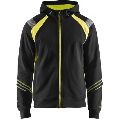Afbeelding van Sweatshirt hooded hele rits Hight Vis 3433 zwart/fluo geel