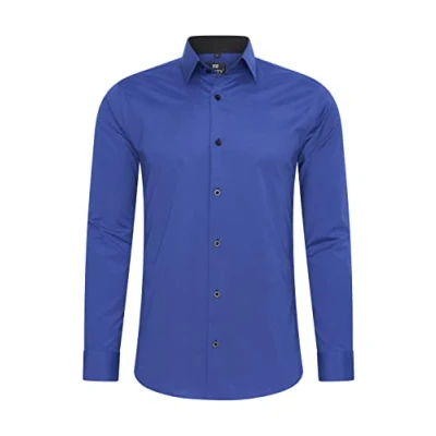 Afbeelding van Rusty Neal Herenoverhemd premium slim fit lange mouwen stretch contrast overhemd business overhemden vrijetijdshemd, sax, S