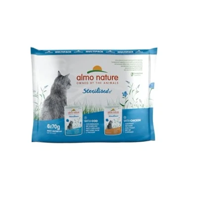 Afbeelding van 12x70g Sterilised Kip &amp; Kabeljauw Almo Nature Holistic Kattenvoer