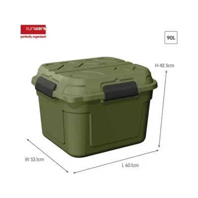 Afbeelding van Sunware Q line Tuinbox Opbergbox Tuin Buiten Waterdicht 90L Groen Zwart 60,1 x 53,1 42,5 cm