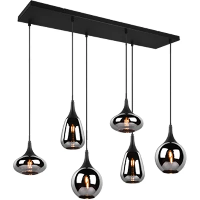 Afbeelding van Hanglamp LUMINA, 6 lamps, zwart/chroom, glas