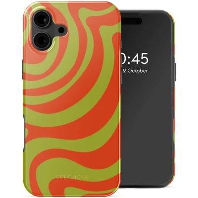Afbeelding van Selencia Hoesje Geschikt voor iPhone 16 Vivid Backcover MagSafe Wavy Swirl Orange Fern