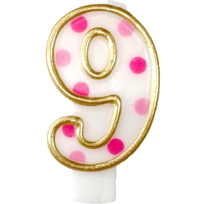 Afbeelding van Kaars 9 gespikkeld roze