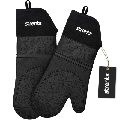 Afbeelding van Strents® Ovenwanten Ovenhandschoenen Hittebestendig tot 230 C Siliconen Zwart Koken EN407 Gecertificeerd 2 Stuks