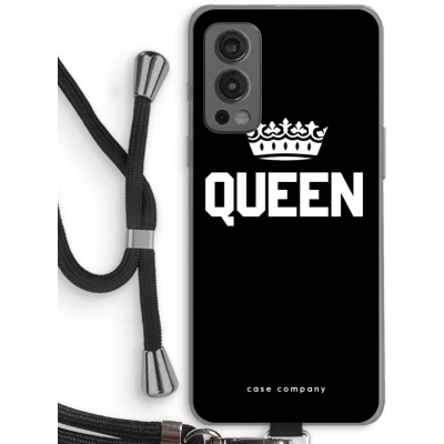 Afbeelding van Case Company® hoesje met Koord geschikt voor OnePlus Nord 2 5G Queen Zwart Telefoonhoesje Bescherming aan alle Kanten en Over de Schermrand