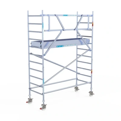 Afbeelding van Professionele aluminium gevelvrije rolsteiger 0.90x2.50x4.2m werkhoogte enkele voorloopleuning