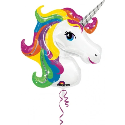 Afbeelding van Folie ballon SuperShape regenboog Eenhoorn 87x107cm