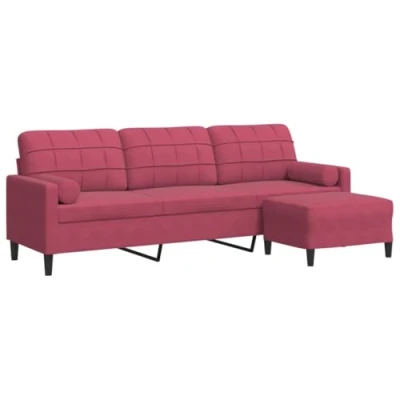Image de vidaXL Canapé à 3 places et repose pieds Rouge bordeaux 210 cm Velours3278281
