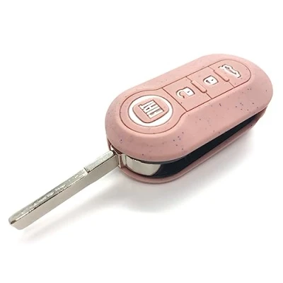 Afbeelding van Nordecco Sleutelhoes van siliconen met pailletten voor Fiat 500C 500 500L Abarth Grande Punto Brava Panda Stilo Linea 3 knoppen (roségoud glitter)