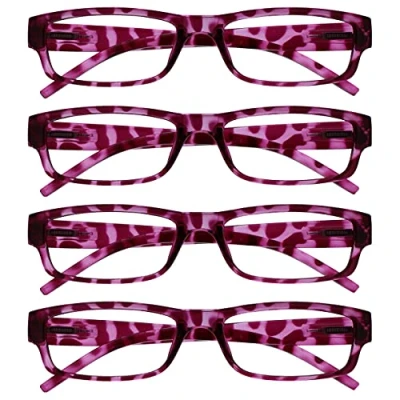 Afbeelding van Leesbril voor bedrijven, roze, schildpad, licht, comfortabel, 4 stuks, designerstijl dames en heren, UVR4PK032PK +3,00