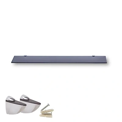 Afbeelding van Euro Tische glazen wandrek, zwart glas, rek voor badkamer, doucheplank met 6 mm ESG veiligheidsglas en metalen houders, verschillende maten (80 cm)