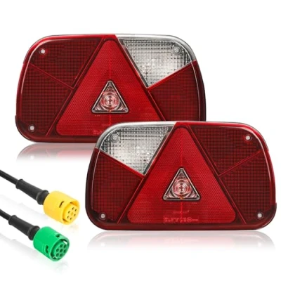 Afbeelding van AOHEWEI Achterlichtset voor aanhanger, 12 V, waterdicht, knipperlicht, remlicht, reflector, met 2 x kabel, 6 draden, 30 cm, vrachtwagen, caravan, bedrijfswagen, tractor