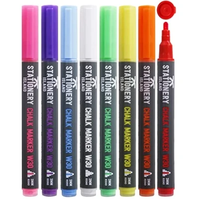 Afbeelding van STATIONERY ISLAND Krijtstift voor krijtbord, uitwisbaar, krijtmarker glas, raam, 3 mm, 8 kleuren