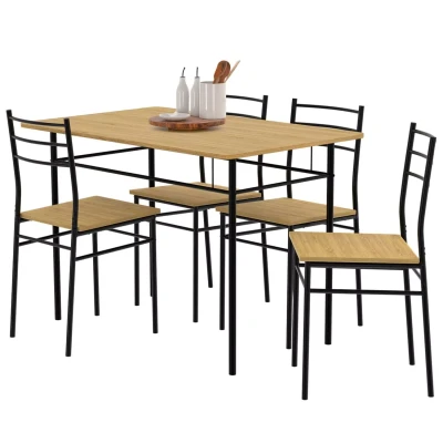 Image de Ensemble table ANGIE 4 personnes + chaises bois et métal noir