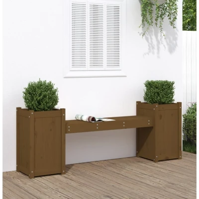 Afbeelding van Bankje met plantenbakken 180x36x63 cm grenenhout honingbruin