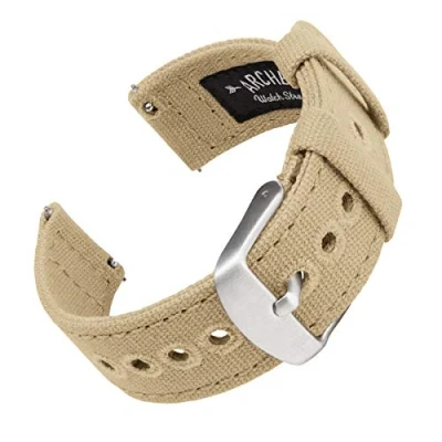 Afbeelding van Archer Watch Straps Horlogebandje van canvas voor dames en heren, reservearmband canvas, verschillende kleuren, 18 mm, 20 22 Beige zand.