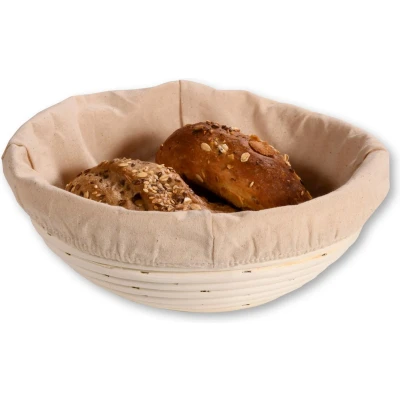 Afbeelding van Kesper Broodmandje speciaal voor afbakbroodjes nagaren/niet uitdrogen met hoes D25 x H8 cm tafel serveermandje