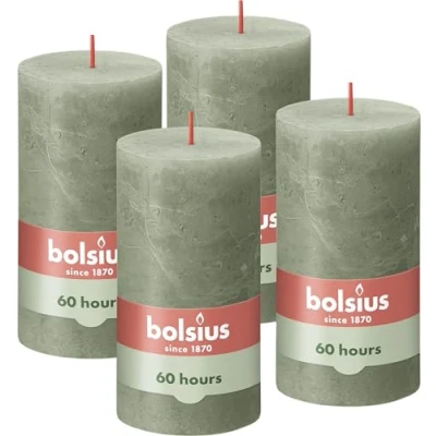Afbeelding van Stompkaarsen Shine 4 st rustiek 130x68 mm fris olijfkleurig