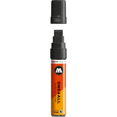 Afbeelding van Molotow ONE4ALL 15mm Acryl Marker Zwart Geschikt voor vele oppervlaktes zoals canvas, hout, steen, keramiek, plastic, glas, papier, leer...