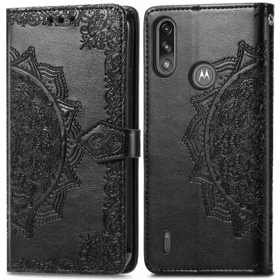 Afbeelding van iMoshion Hoesje Geschikt voor Motorola Moto E7i Power Met Pasjeshouder Mandala Bookcase Zwart
