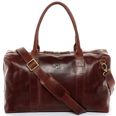 Afbeelding van SID &amp; VAIN Yale Reistas met ritssluiting van echt leer weekendtas 53 cm groot Handgemaakte handbagage sporttas, Kastanje,