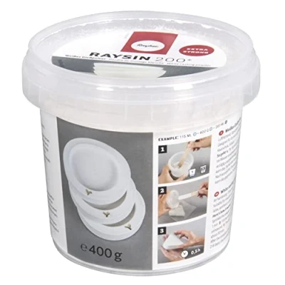 Image de Rayher poudre de coulée Raysin 200 34405102, seau 400 g, masse blanche, moulage en relief, durcissement à l&#039;air et sans odeur