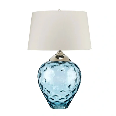 Afbeelding van Samara tafellamp, Ø 51 cm, blauw, stof, glas, 2 lamps