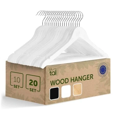 Afbeelding van Blumtal Set van 20 Kledinghangers Hoogwaardige Kleerhangers Hout Antislip Met inkepingen Wit
