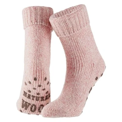 Afbeelding van Apollo Wollen sokken dames Huisokken Licht Roze Maat 39/42 Huissok met anti slip Fluffy Slofsokken Warme Winter