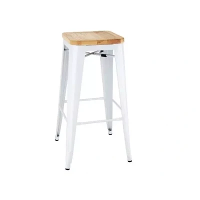 Afbeelding van Bolero Bistro Hoge Krukken met Houten Zitkussen Wit (4 Stuks) DW739