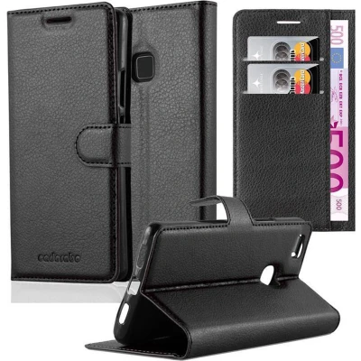 Afbeelding van Cadorabo Hoesje geschikt voor Huawei P8 LITE 2017 / P9 in PHANTOM ZWART Beschermhoes met magnetische sluiting, standfunctie en kaartvakje Book Case Cover Etui