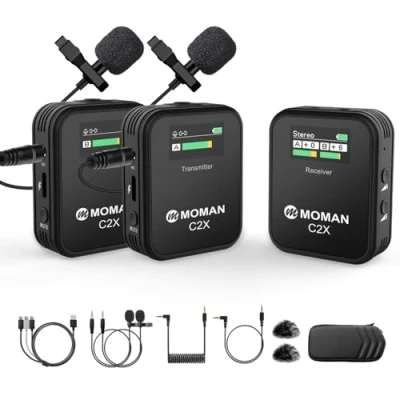 Afbeelding van MOMAN draadloze microfoon C2X 2,4 GHz lavaliermicrofoon tot 100 m voor DSLR camera&#039;s Canon Sony Nikon Smartphone Laptop