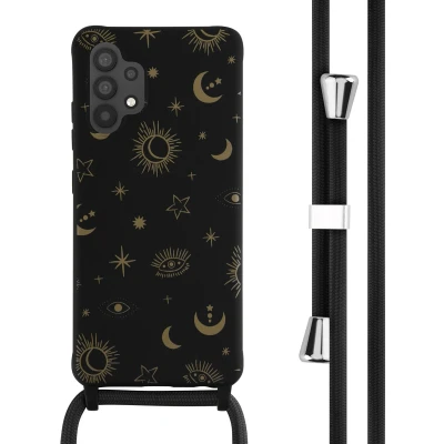 Afbeelding van iMoshion hoesje Geschikt voor Samsung Galaxy A32 (4G) met koord Siliconen design Zwart / Sky Black