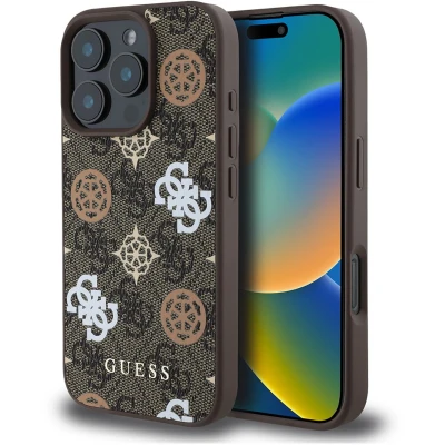 Afbeelding van Guess iPhone 16 Pro Backcover hoesje Magsafe PU peony Bruin