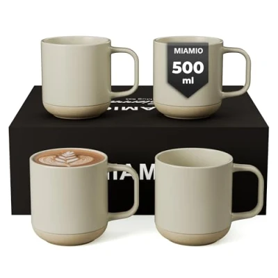 Afbeelding van MIAMIO Set van 4 koffiekopjes/keramische koffiekopjes (500 ml), cappuccino, latte macchiato, thee, espresso/vaatwasser en magnetron compatibel Sierra collectie