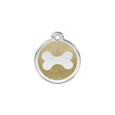 Afbeelding van Bone Gold glitter hondenpenning small/klein dia. 2 cm RedDingo