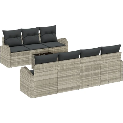 Afbeelding van vidaXL 8 delige Tuin Sofa Set met Kussens Lichtgrijs Poly Rattan
