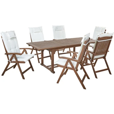 Afbeelding van AMANTEA Tuinset voor 6 Donkere houtkleur/Wit Acaciahout