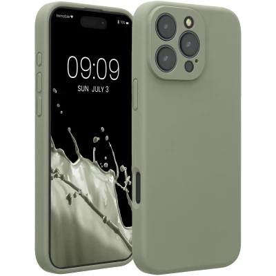 Afbeelding van kwmobile telefoonhoesje geschikt voor Apple iPhone 16 Pro Max TPU backcover met siliconen coating Smartphone case in grijsgroen
