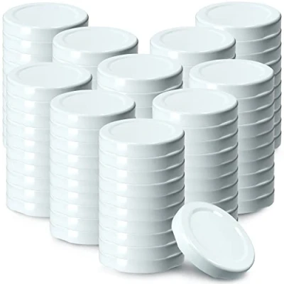 Afbeelding van KADAX Set van 100 schroefdeksels Ø 53 mm metaal geschikt voor weckpotten 115 ml met 4 inkepingen, ideaal inmaakpotten, deksels (wit)