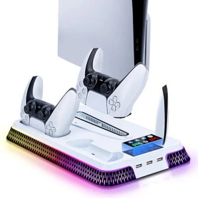 Afbeelding van Wigearss PS5 verticale koelhouder met dubbele laadcontroller, RGB verlichting voor PS5/PS5 Slim/PS5 Pro