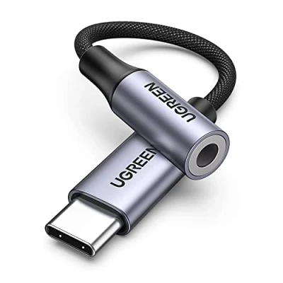 Afbeelding van UGREEN USB C naar 3.5mm Jack Headset Adapter met DAC Chip voor Samsung Galaxy S22, S21, S20 series Grijs